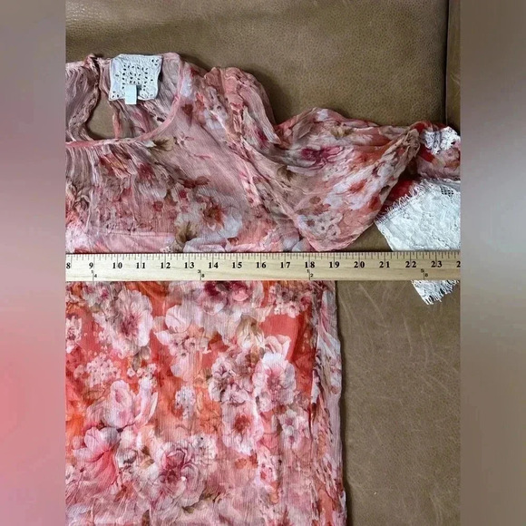 Johnny Was Yours Truly Silk Floral Mini Dress Lace Trim Sz Medium MSRP $410 - Picture 7 of 14